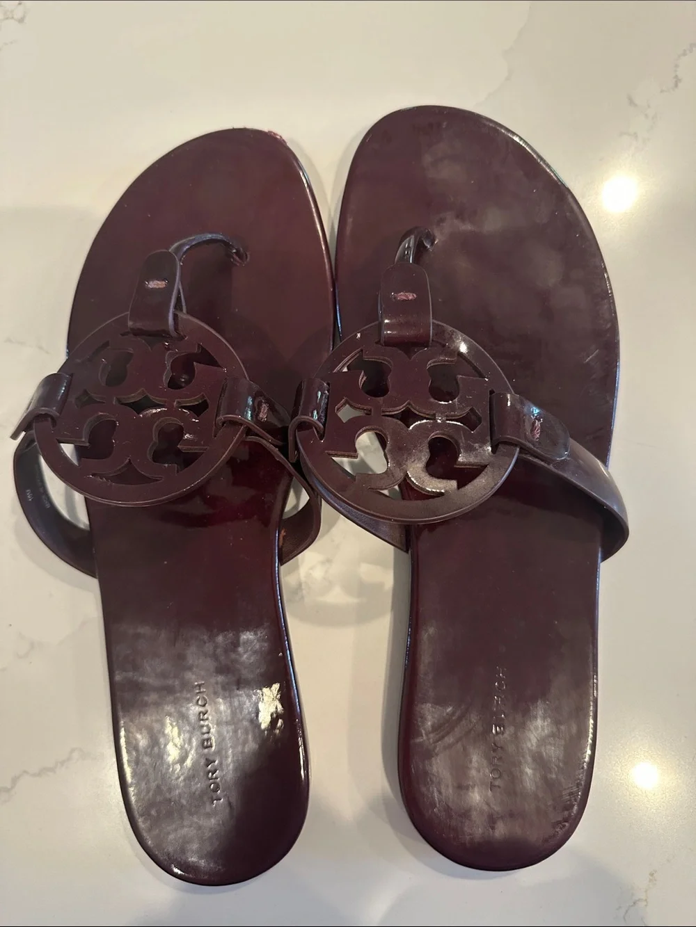 Tory Burch Miller Sandals Patent Wine Size 10